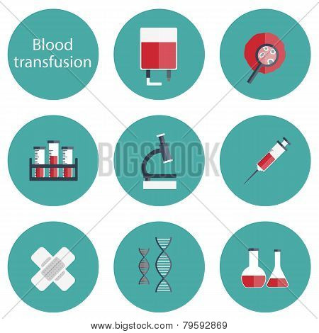 Set of flat blood transfusion icons