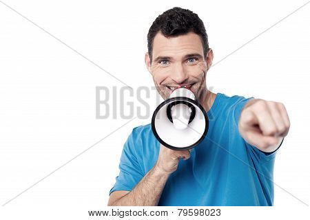 Man With Loudhailer And Pointing Forward