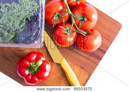 Healthy Fresh Salad Ingredients On A Cutting Board