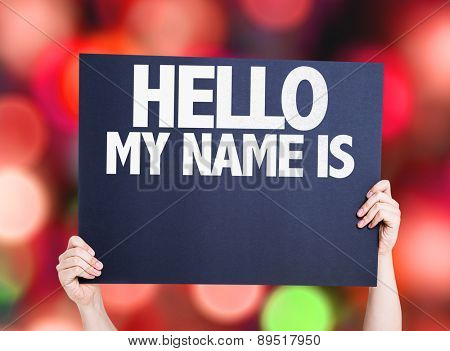 Hello My Name Is card with bokeh background