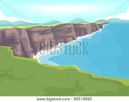 Illustration of a Long Stretch of Limestone Cliff by the Sea