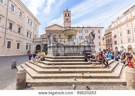 The Basilica Of Our Lady Of Trastevere In Rome, Italy