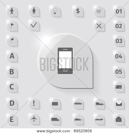 Business Icons Set On A Glass