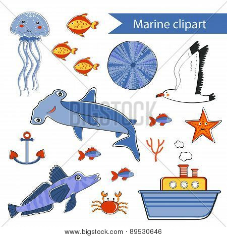 Colorful marine hand drawn clipart