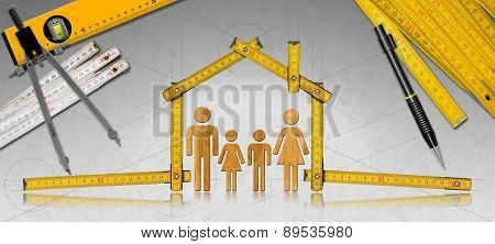 House Project - Wooden Meter With Family