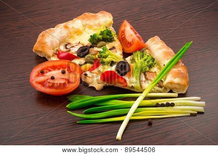 Vegetable Pizza On Wooden Board