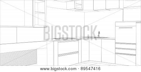 Kitchen vector sketch interior. Illustration created of 3d