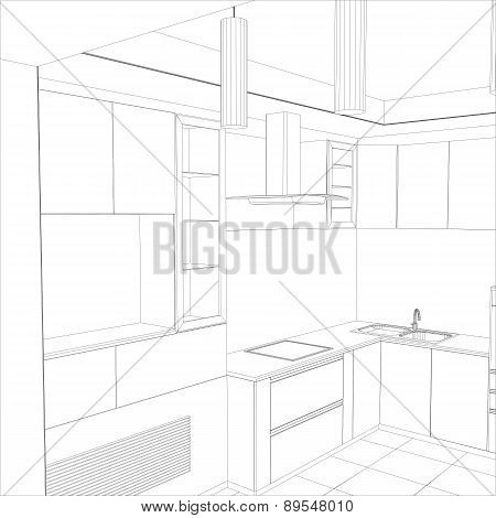 vector design process in wire-frame Illustration created of 3d