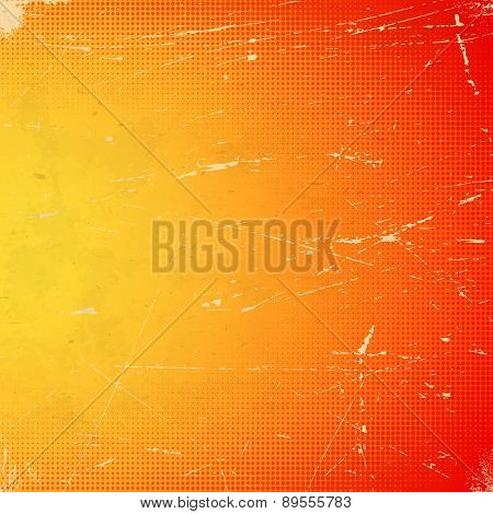 Old orange scratched card with halftone gradient