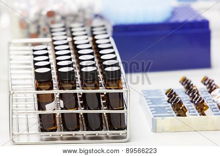 Amber Color Bottle In Rack