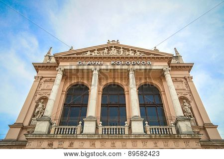 ZAGREB, CROATIA - 17 MARCH 2015: A close-up view of the main entrance to Glavni kolodvor (main train station).