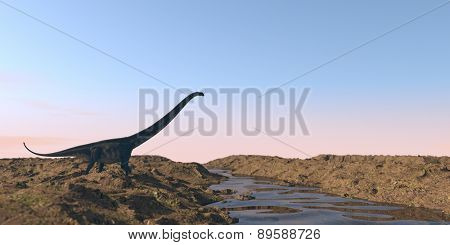 mamenchisaurus walking on watered terrain