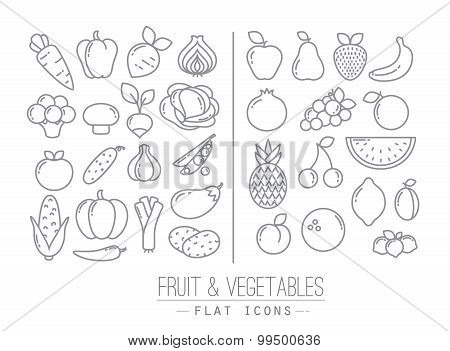 Flat Fruits Vegetables Icons
