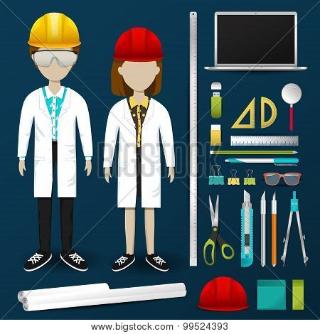 Lab Engineering Scientist Or Technician Operator Uniform Clothing, Stationary And Accessories Tool I