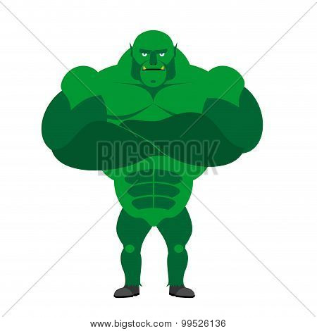 Green Monster Bodybuilder with big muscles. Vector illustration