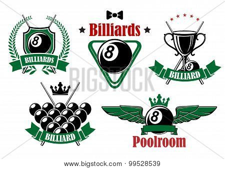 Billiards icons with game items