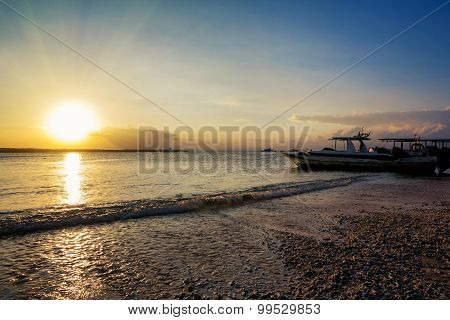 Nusa Penida, Bali Beach With Dramatic Sky And Sunset