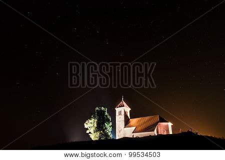 Nightscape With Church And Ursa Major Stars