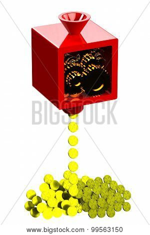 Machine Creating Gold Coins Isolated On White Background