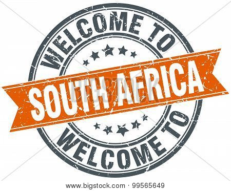 Welcome To South Africa Orange Round Ribbon Stamp