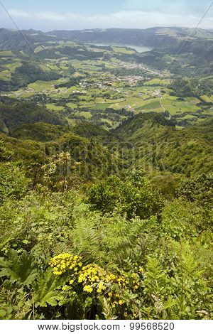 Azores Landscape With Furnas Lake And Village From Salto Cavalo