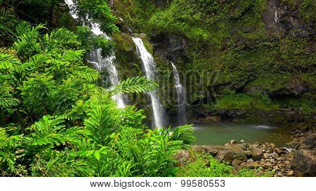 Upper Waikani Falls Along The Road To Hana In Maui