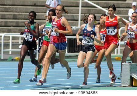 BARCELONA - JUNE, 13: Competitors on 1500m women envent during the 20th World Junior Athletics Championships at the Olympic Stadium on July 13, 2012 in Barcelona, Spain