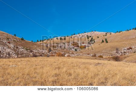 Autumnal landscape with Babuhan Yaila natural reserve in Crimea