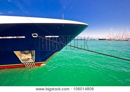 Luxury Yacht Prow View On Colorful Sea