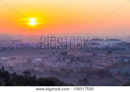 Sunset With Fog In Valley