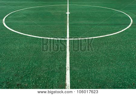 White circle line at center of football pitch