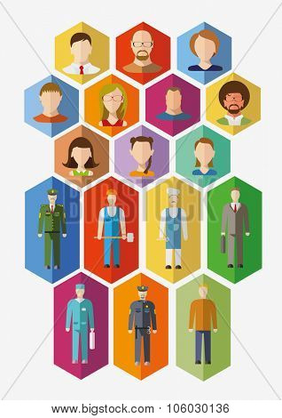 Set of avatars and people of different professions. Flat design illustration