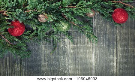Christmas background with decorated pinetree