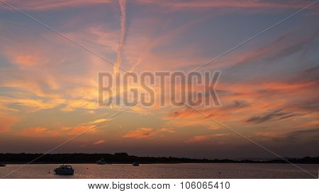 Sunset And Luxury Yacht In The Sea,