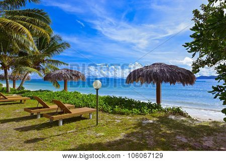 Tropical beach at island La Digue - Seychelles - vacation background