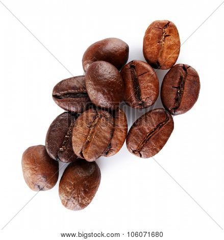 Brown coffee beans isolated on white