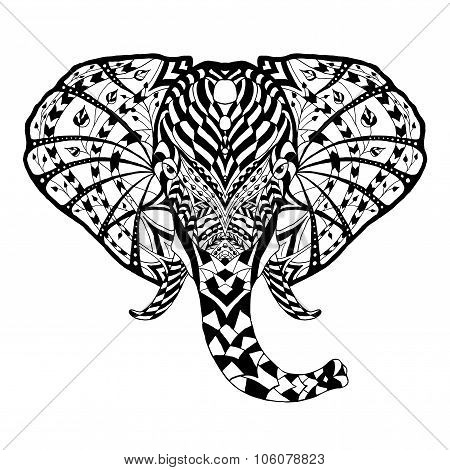 Elephant. Ethnic patterned vector illustration. African, indian, totem, tribal, zentangle design