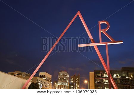 COLUMBUS, OHIO - SEPTEMBER 28, 2015:  The Columbus Arts district is anchored by the ART sculpture at Columbus School of Art and Design.