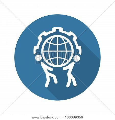 Global Support Icon. Flat Design.