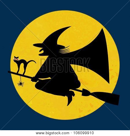Witch moon cat and spider - Halloween night 