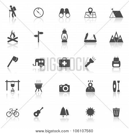 Trekking Icons With Reflect On White Background