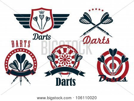 Darts game sporting emblems and icons