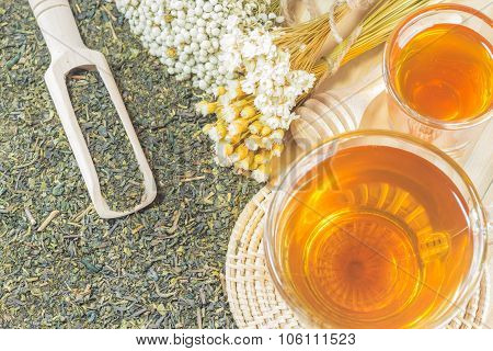 Tea With  Honey  On Wood Background,warm Toning, Selective Focus