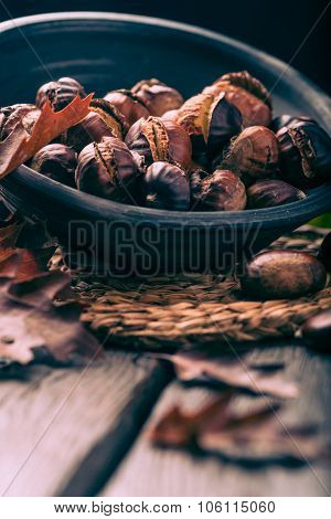 Roasted Chestnuts And Leaves