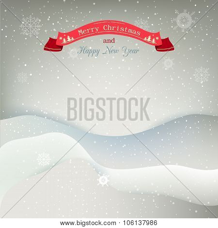 Vector background with snow drifts,winter Christmas landscape,