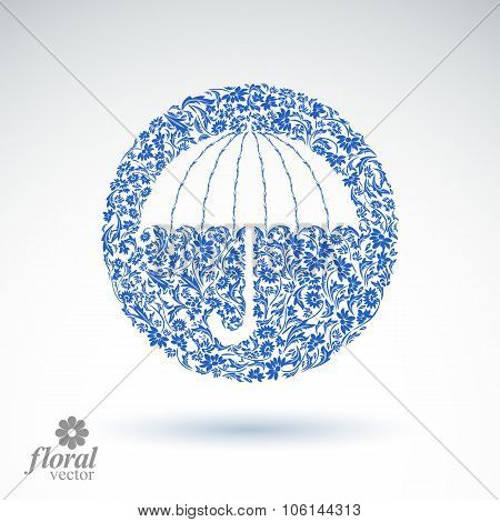 Beautiful Flower-patterned Umbrella. Stylized Accessory, Creative Parasol, Brolly Illustration