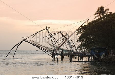 Chinese Fishing Nets At Dusk