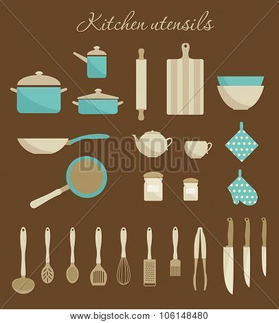 Kitchen utensils set.