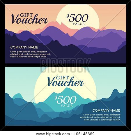 Vector Gift Voucher With Mountain Landscape View.