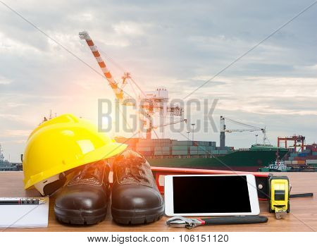 Working Table Engineer With Tablet And Tools